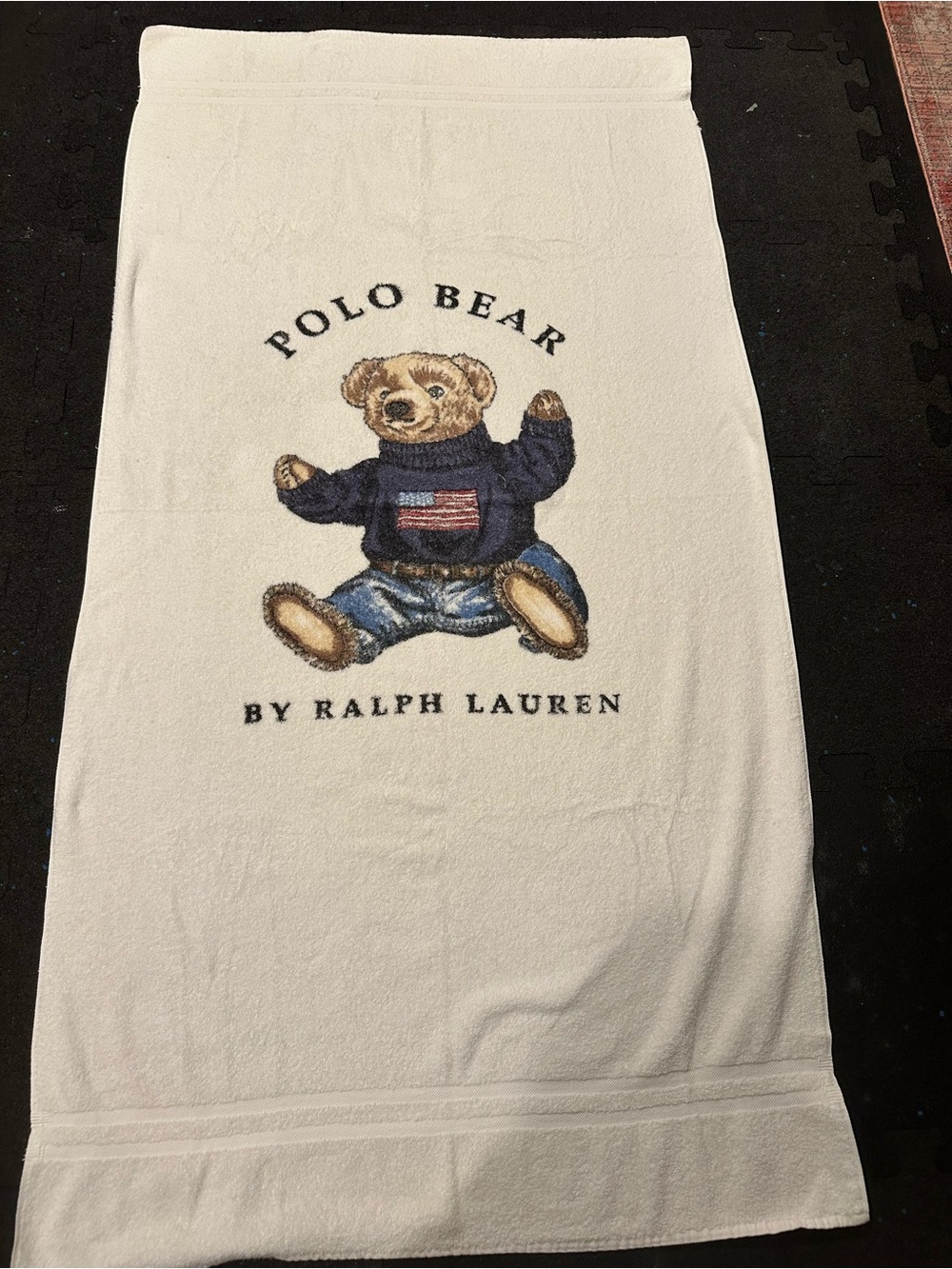 Polo Ralph Lauren Vintage Beach Towel Teddy Bear With Flag